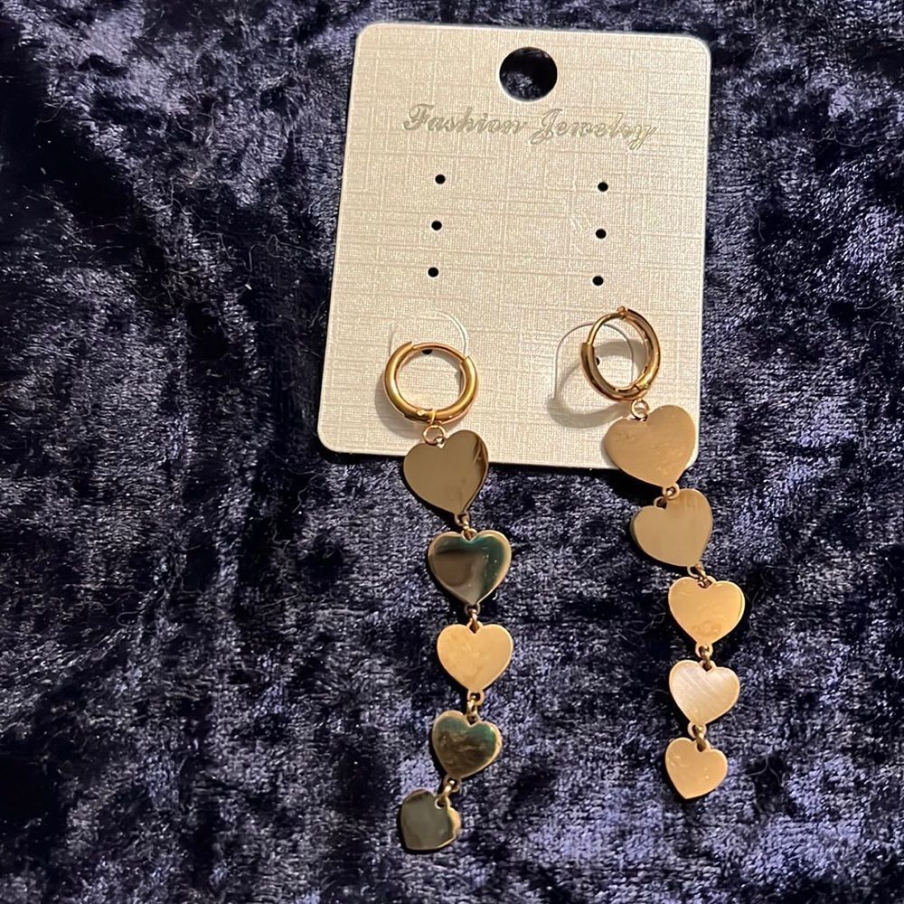 New Gold Color Heart Dangle Earrings